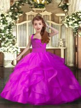 Customized Fuchsia Straps Lace Up Ruffles Little Girls Pageant Dress Sleeveless
