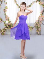 Fantastic Lavender Sleeveless Ruffles and Ruching Knee Length Dama Dress