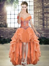 Best Selling Off The Shoulder Sleeveless Lace Up Prom Gown Orange Tulle