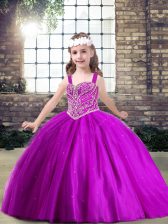  Fuchsia Sleeveless Tulle Lace Up Pageant Gowns For Girls for Party and Military Ball and Wedding Party