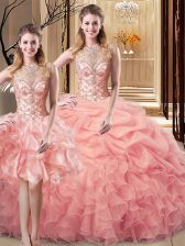  Scoop Sleeveless Organza and Tulle Quinceanera Dress Beading and Ruffles Lace Up