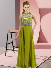 Gorgeous Sleeveless Asymmetrical Beading Side Zipper Evening Dress with Olive Green
