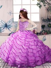  Lilac Straps Lace Up Ruffled Layers Girls Pageant Dresses Court Train Sleeveless