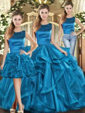 Chic Floor Length Three Pieces Sleeveless Teal 15 Quinceanera Dress Lace Up