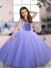  Scoop Sleeveless Tulle Little Girl Pageant Gowns Beading Lace Up