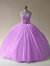 Romantic Floor Length Ball Gowns Sleeveless Lilac 15th Birthday Dress Lace Up