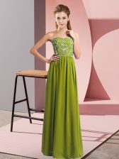 Trendy Olive Green Sleeveless Floor Length Beading Lace Up Prom Party Dress