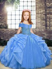 Super Straps Sleeveless Lace Up Little Girl Pageant Dress Blue Organza