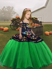 Adorable Green Organza Lace Up Straps Sleeveless High Low Child Pageant Dress Embroidery
