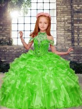  Ball Gowns Organza High-neck Sleeveless Beading and Ruffles Floor Length Lace Up Little Girls Pageant Gowns