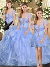 Nice Beading and Ruffles Ball Gown Prom Dress Lavender Lace Up Sleeveless Floor Length