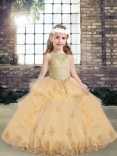  Champagne Lace Up Little Girl Pageant Gowns Appliques Sleeveless Floor Length