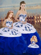  Royal Blue Sleeveless Tulle Lace Up Sweet 16 Dress for Military Ball and Sweet 16 and Quinceanera