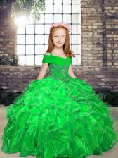  Lace Up Pageant Dress for Teens Beading and Ruffles Sleeveless Floor Length