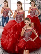Fashion Scoop Sleeveless Zipper Quince Ball Gowns Red Organza