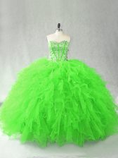 Inexpensive Floor Length Quince Ball Gowns Tulle Sleeveless Beading and Ruffles