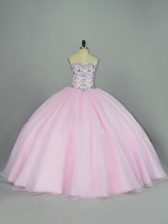 Excellent Sweetheart Sleeveless Lace Up 15th Birthday Dress Baby Pink Tulle