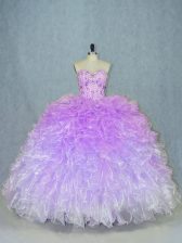 Customized Multi-color Organza Lace Up 15 Quinceanera Dress Sleeveless Floor Length Beading and Ruffles