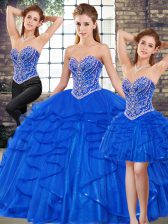  Sleeveless Lace Up Floor Length Beading and Ruffles Ball Gown Prom Dress