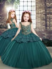 Perfect Teal Side Zipper Kids Formal Wear Beading and Appliques Sleeveless Floor Length