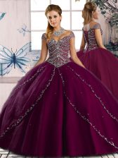  Lace Up Sweet 16 Quinceanera Dress Purple for Sweet 16 and Quinceanera with Beading Brush Train