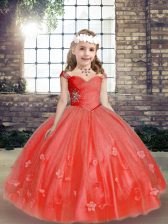 Top Selling Coral Red Little Girl Pageant Gowns Straps Sleeveless Lace Up