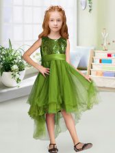 Adorable A-line Flower Girl Dresses Olive Green Scoop Organza Sleeveless High Low Zipper