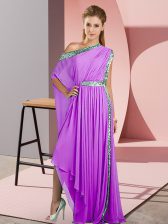 Nice Lavender Empire Sequins Prom Dresses Side Zipper Chiffon Sleeveless Asymmetrical