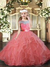  Floor Length Ball Gowns Sleeveless Watermelon Red Little Girl Pageant Dress Backless