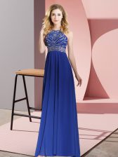  Royal Blue Empire Scoop Sleeveless Chiffon Floor Length Backless Beading Evening Dress