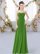 Lovely Green Sleeveless Floor Length Ruching Zipper Damas Dress