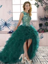 Simple A-line Homecoming Dress Dark Green Scoop Organza Sleeveless High Low Lace Up