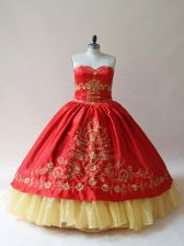 Customized Sweetheart Sleeveless Lace Up 15 Quinceanera Dress Red Satin