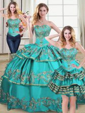 Captivating Ball Gowns Sweet 16 Dress Aqua Blue Sweetheart Organza Sleeveless Floor Length Lace Up