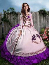  Purple Lace Up Sweetheart Embroidery and Ruffles 15 Quinceanera Dress Satin Sleeveless