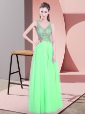 Superior Tulle Sleeveless Floor Length Prom Party Dress and Beading