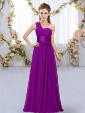  Sleeveless Floor Length Lace Up Quinceanera Court Dresses in Purple with Belt