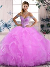  Sleeveless Lace Up Floor Length Beading and Ruffles Ball Gown Prom Dress