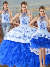 Organza Sleeveless Floor Length Sweet 16 Dresses Court Train and Embroidery and Ruffles