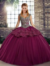 Amazing Floor Length Lace Up Quinceanera Gown Fuchsia for Military Ball and Sweet 16 and Quinceanera with Beading and Appliques