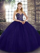  Purple Ball Gowns Sweetheart Sleeveless Tulle Floor Length Lace Up Beading Sweet 16 Dress