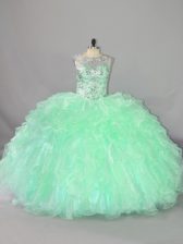  Apple Green Lace Up Quinceanera Dress Beading and Ruffles Sleeveless Floor Length