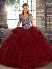 Edgy Sleeveless Lace Up Floor Length Beading and Ruffles Quinceanera Dress