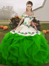 Gorgeous Off The Shoulder Sleeveless Tulle Quince Ball Gowns Embroidery and Ruffles Lace Up
