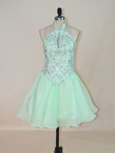  Halter Top Sleeveless Organza Prom Party Dress Beading Lace Up