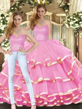 Custom Fit Rose Pink Sleeveless Ruffled Layers Floor Length Sweet 16 Dress