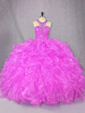 Fitting Fuchsia Sleeveless Organza Zipper Sweet 16 Dresses for Sweet 16 and Quinceanera