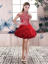 Fabulous Halter Top Sleeveless Lace Up Prom Evening Gown Red Organza