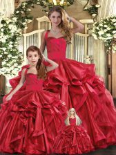 Fantastic Red Ball Gowns Ruffles Sweet 16 Dress Lace Up Organza Sleeveless Floor Length