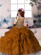  Organza Sleeveless Floor Length Kids Formal Wear and Beading and Pick Ups